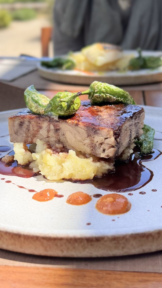 Slow-roasted pork belly, crushed potato
